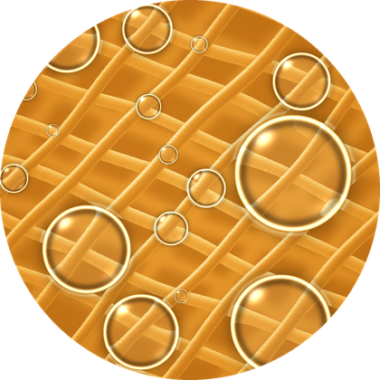 Illustration of vapour droplets held on the surface of filter fibres