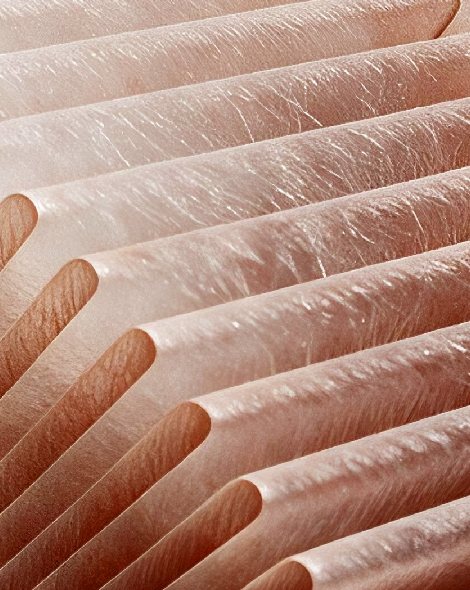 Close-up of the copper-coloured pleated PureFibe media